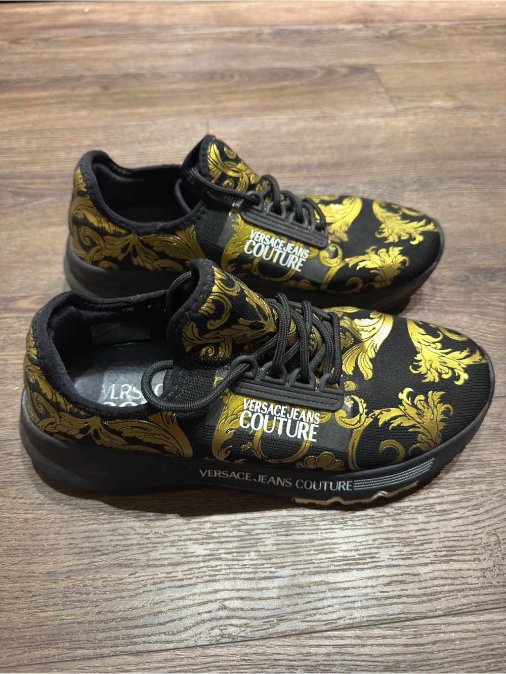 Versace Jeans Collection Black & Gold Baroque Knit Sneakers